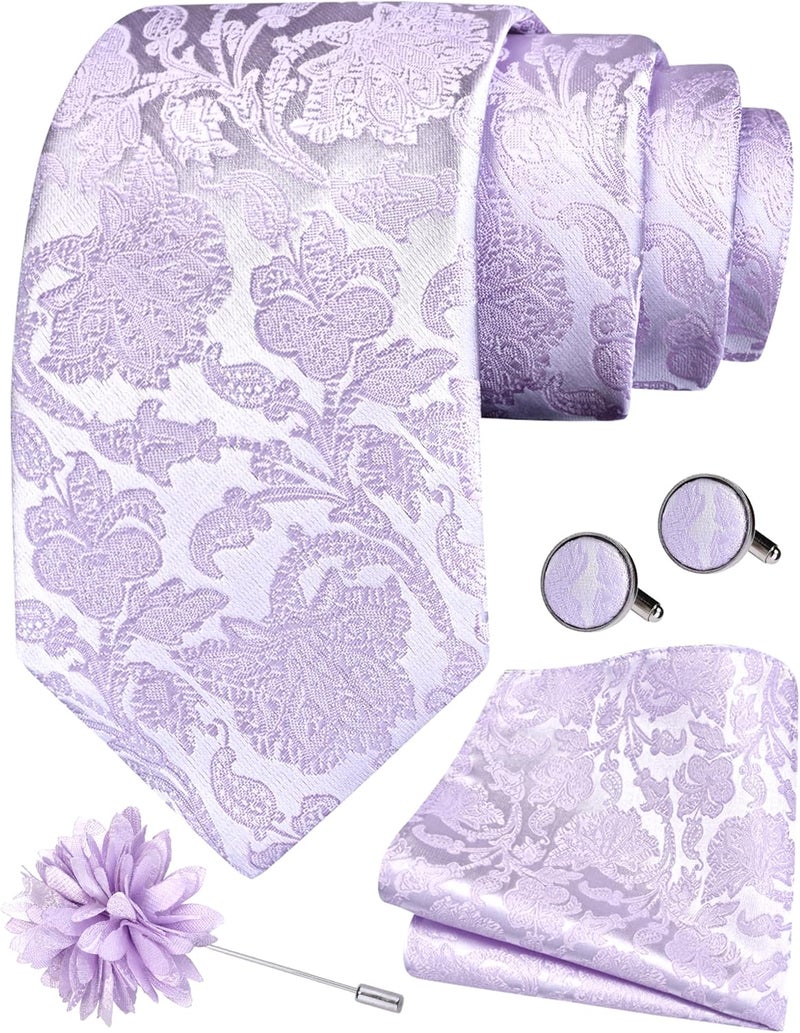 GUSLESON Paisley Tie Set for Men 3.15" Necktie Lapel Pin Hankerchief Cufflinks Set for Men - Image 1